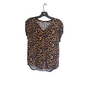 🩷CISONO Blouse, Women's Size Small Leopard Print, Short Sleeve, V-neck, EUC